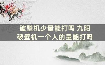 破壁机少量能打吗 九阳破壁机一个人的量能打吗